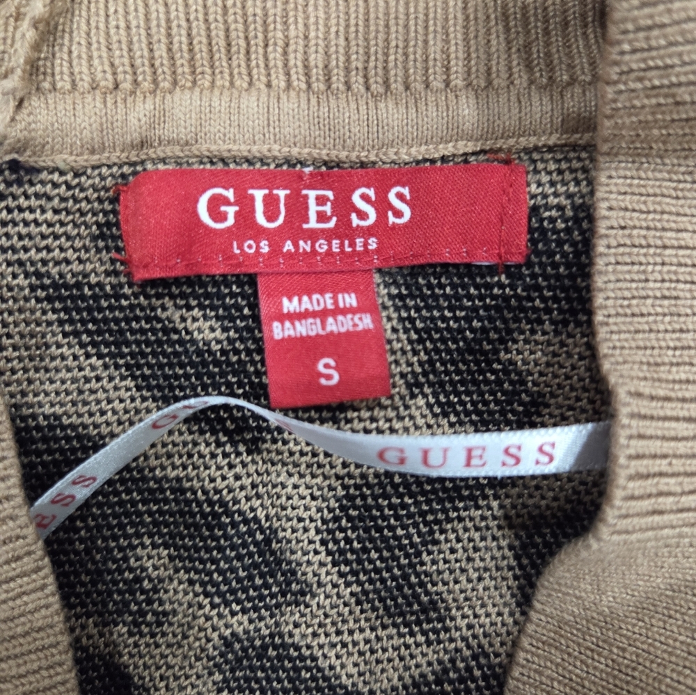 Guess Black and Tan Off Shoulders Leapord Print Sweater Size S - Picture 8 of 9